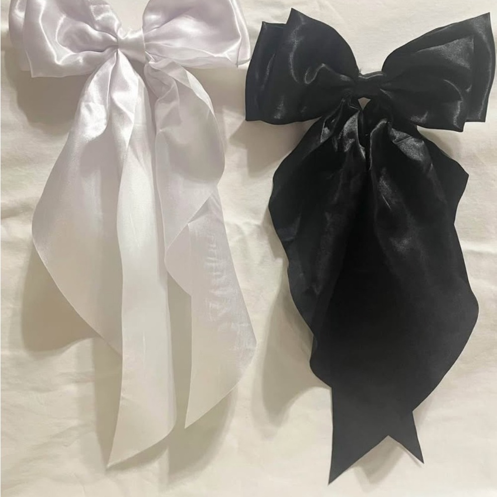 4 pk Elegant Black, White, Pink, and Fuchsia Satin Hair Bows, Clip style
